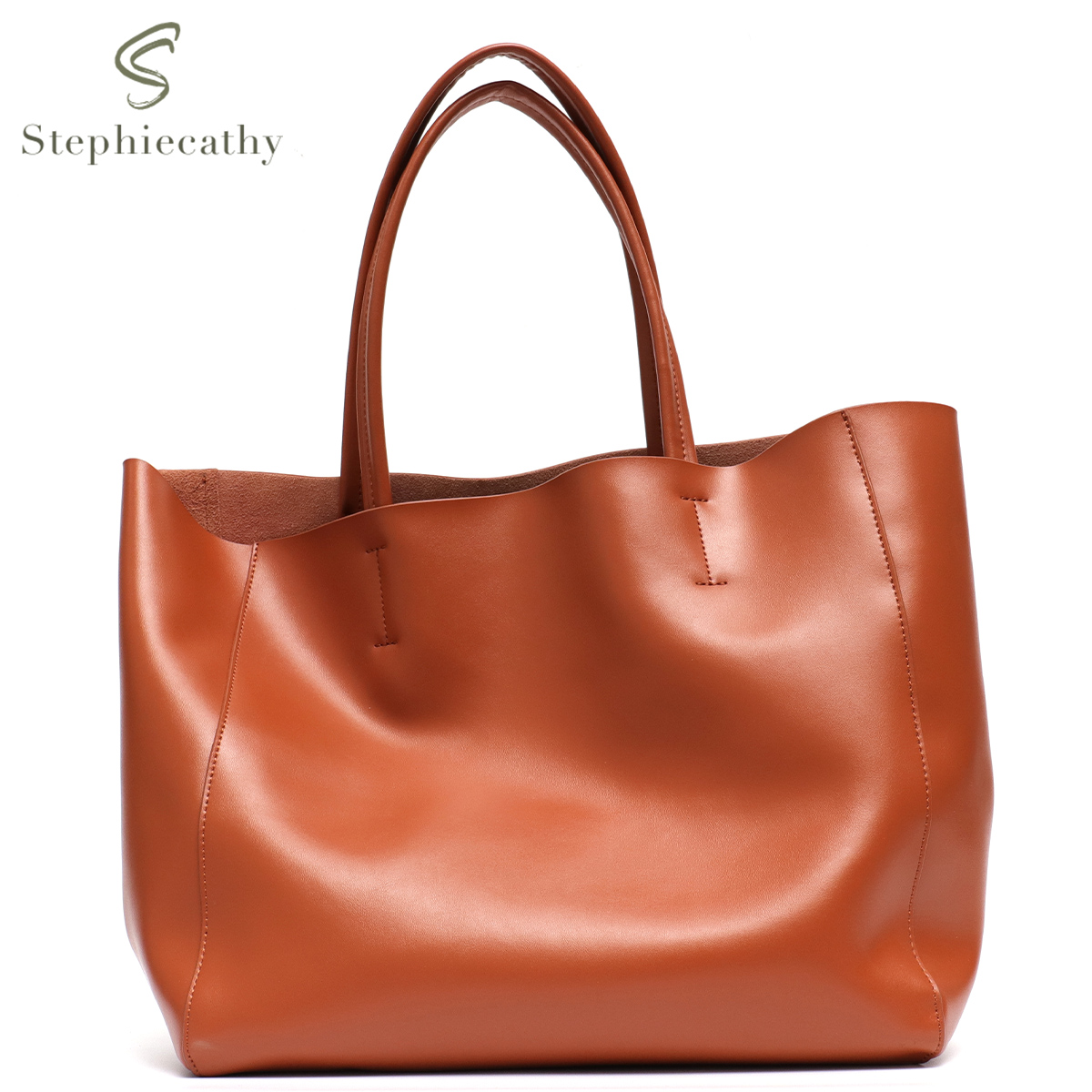 Leather Work Handbags - Minimalist Big Tote Bag Women Fashionable