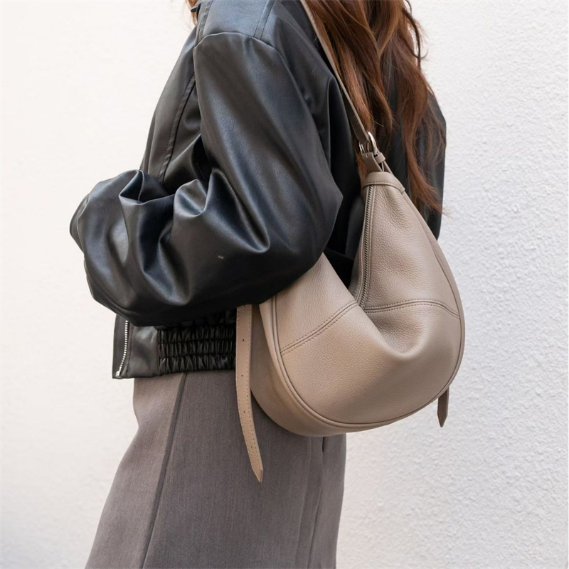 Leather Work Handbags - BURMINSA Soft Genuine Leather Crescent Hobo