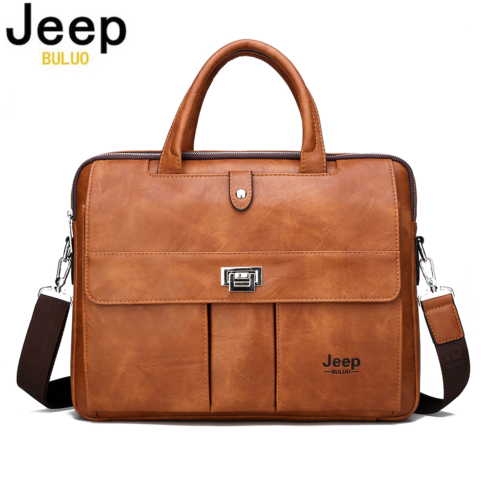 Leather Work Handbags - Jeep Buluo Men's Leather Briefcase 14