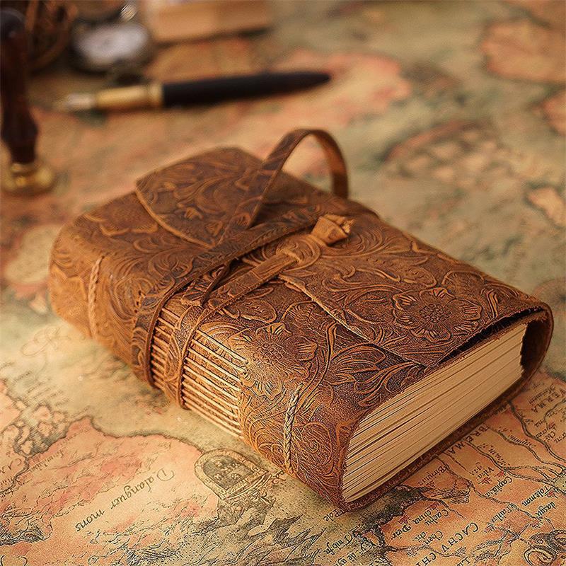 Leather Work Diary - Handmade Leather Notebook Brown Journal Thick