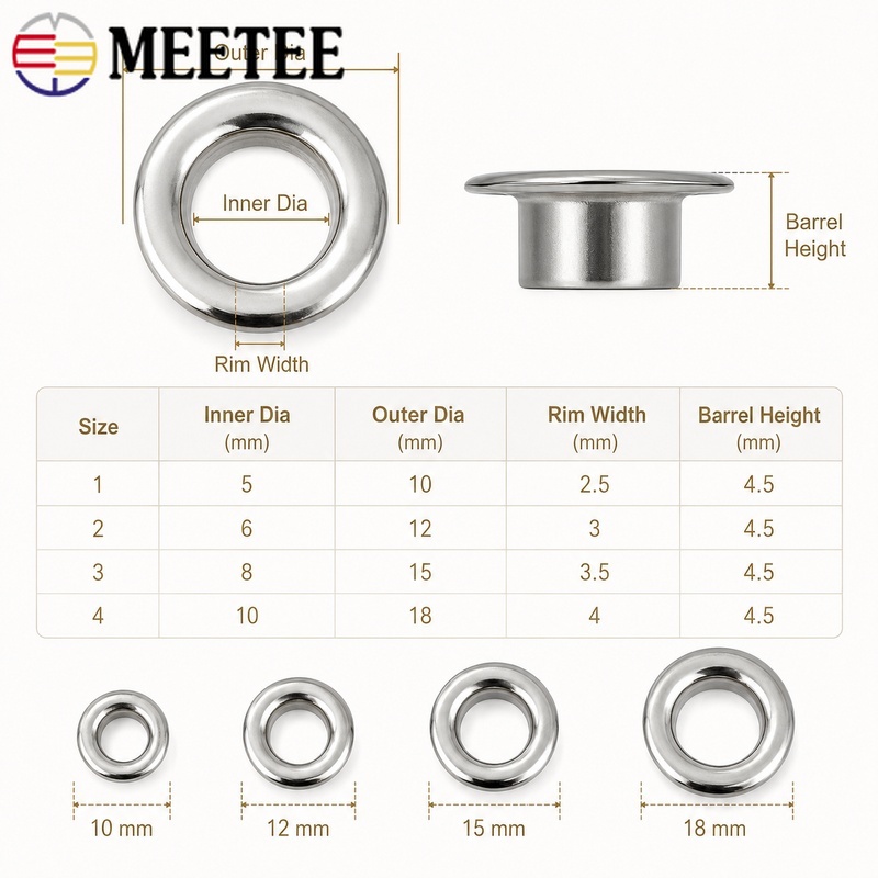 100Sets Meetee 4/5/8/10/12mm M - огляд і ціна Leatherwork Eyelets