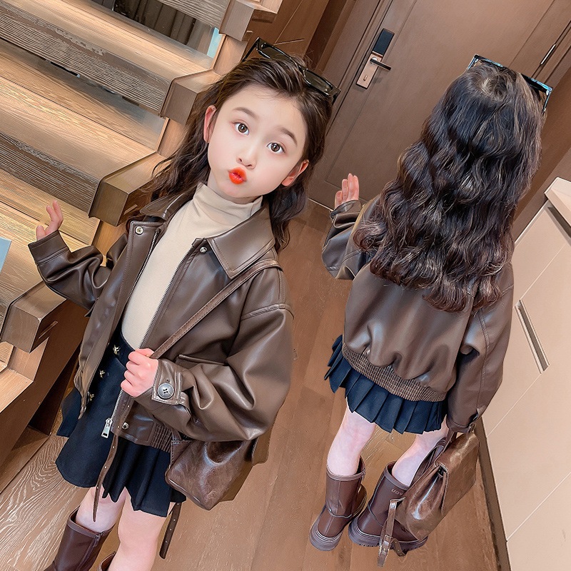 1-14 Years Girls Lapel Short P - огляд і ціна Leather Work Jacket