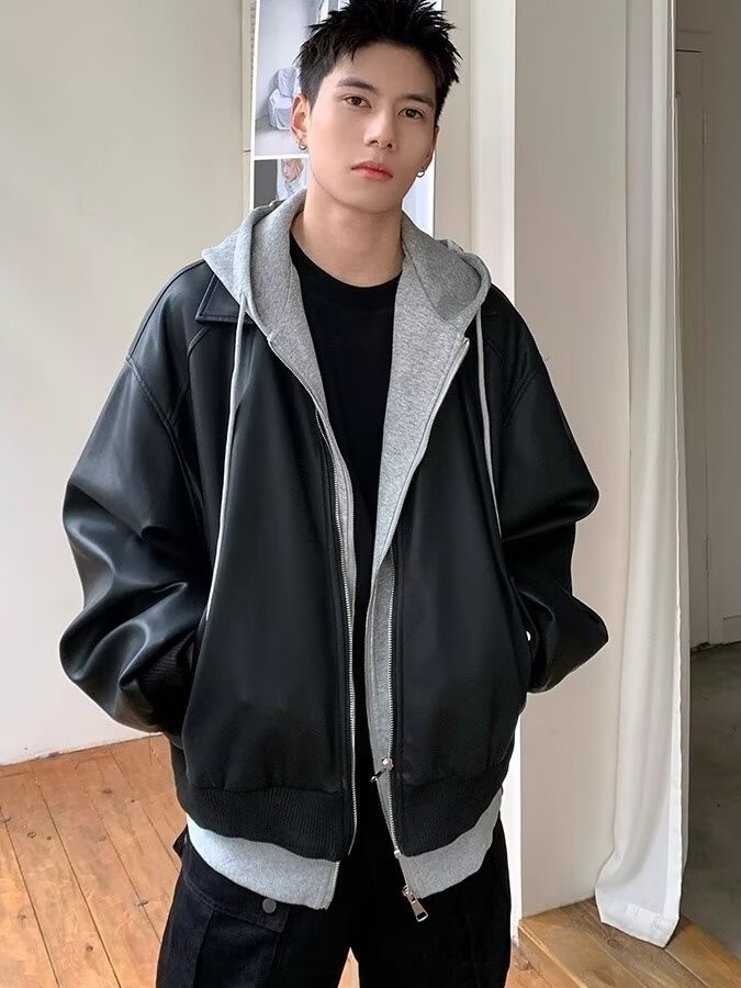Men's Hooded PU Leather Jacket - огляд і ціна Leather Work Jacket