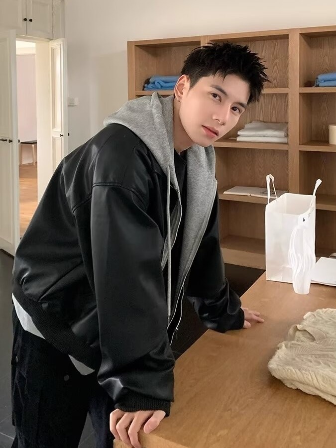 Men's Hooded PU Leather Jacket - огляд і ціна Leather Work Jacket